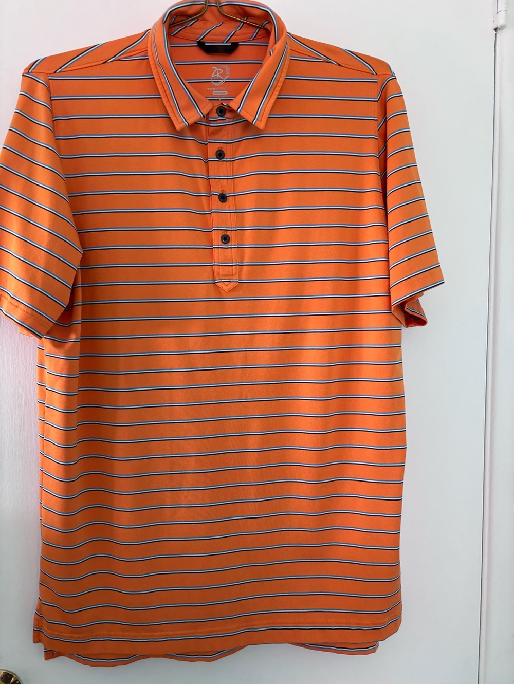 Zero Restriction Men's Orange Striped Short-Sleeve Polo